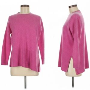 Saks Fifth Avenue Women's Pink Crew Boxy Split Sides Cashmere Sweater Medium